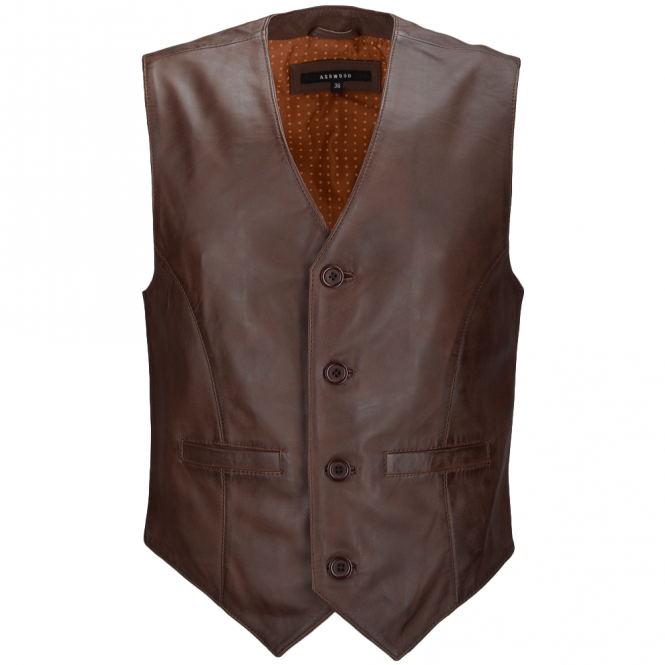 ashwood leather Leather Waistcoat Mid Brown/app : Tudor