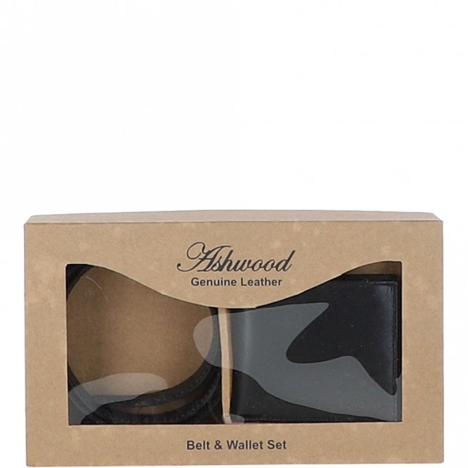 ashwood leather Luxury Leather Belt and Wallet Gift Set Black: GS-1250