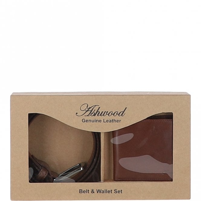 ashwood leather Luxury Leather Belt and Wallet Gift Set Tan: GS-1250