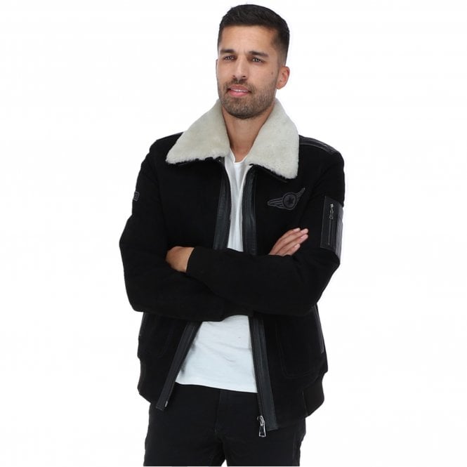 Ashwood Leather Luxury Leather Pilot Jacket With Detachable Collar Black/cream: NC Air Force