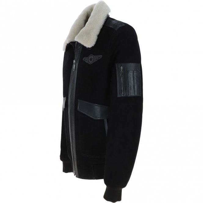 Ashwood Leather Luxury Leather Pilot Jacket With Detachable Collar Black/cream: NC Air Force