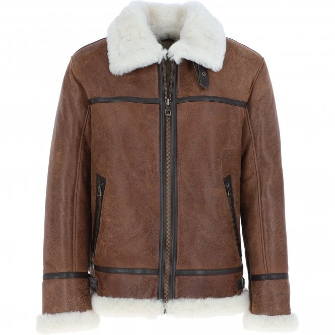 ashwood leather Luxury Shearling Pilot Jacket Antique : ke-271