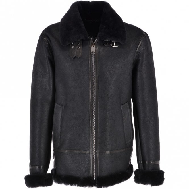 ashwood leather Luxury Shearling Pilot Jacket Black : Bautista