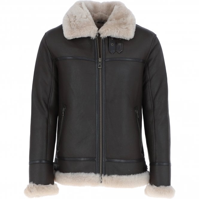ashwood leather Luxury Shearling Pilot Jacket Brown : ke-271