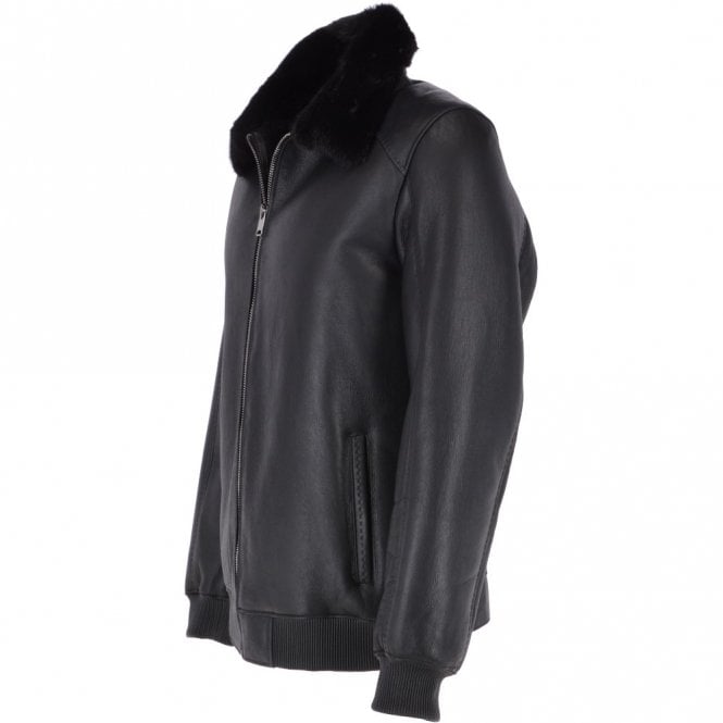 Ashwood Leather Luxury Sheepskin Pilot Bomber Jacket With A Mink Collar Black : Eilhart