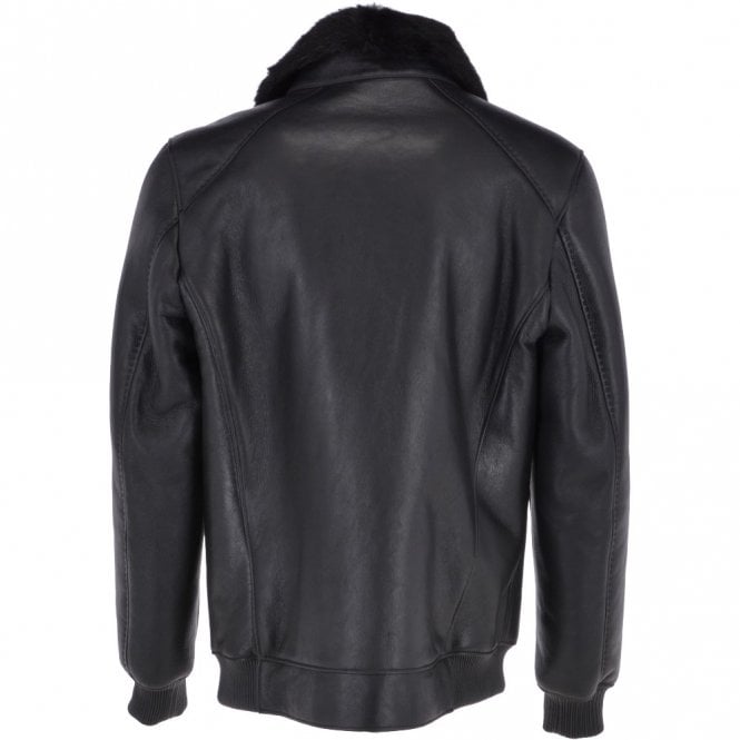 Ashwood Leather Luxury Sheepskin Pilot Bomber Jacket With A Mink Collar Black : Eilhart