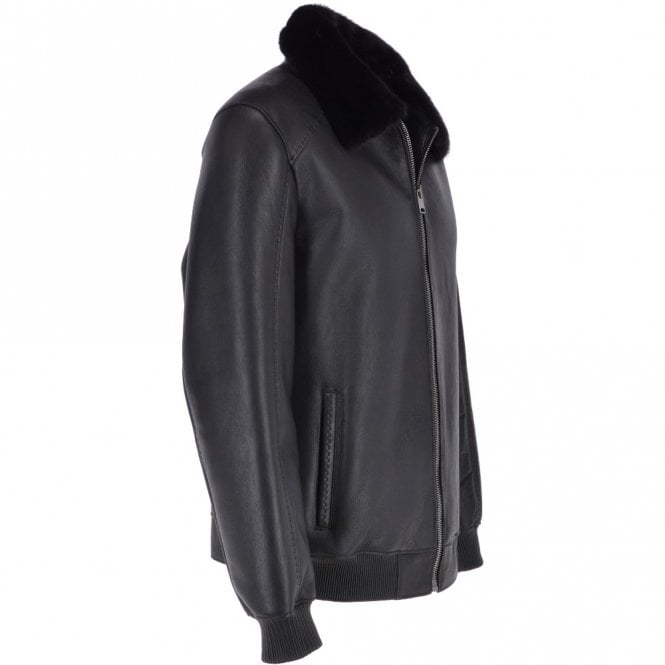 Ashwood Leather Luxury Sheepskin Pilot Bomber Jacket With A Mink Collar Black : Eilhart