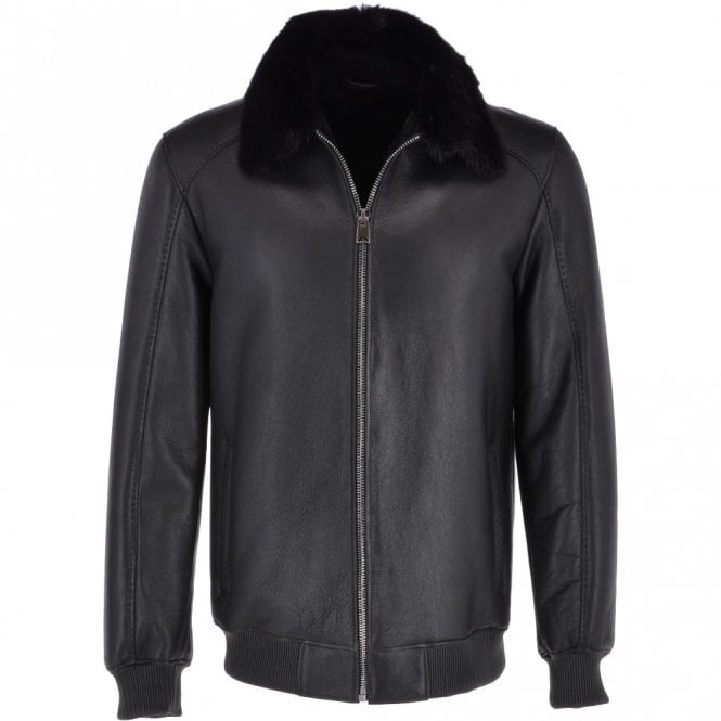 ashwood leather Luxury Sheepskin Pilot Bomber Jacket With A Mink Collar Black : Eilhart