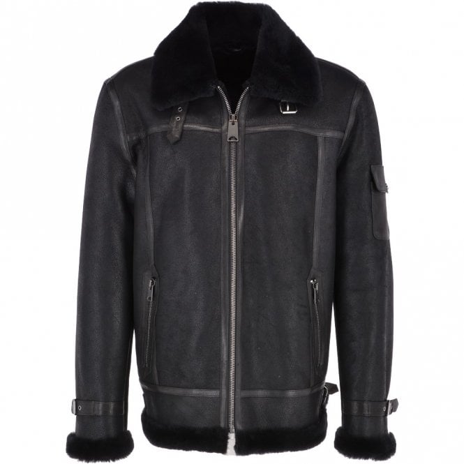 ashwood leather Luxury Sheepskin Pilot Jacket Black: Bonhart