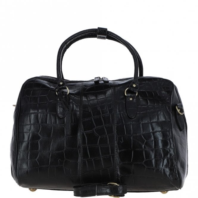 ashwood leather Medium Weekend Leather Holdall Blk/croc : Harry