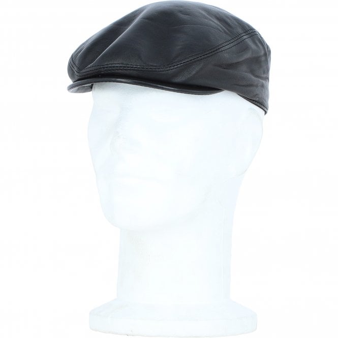 ashwood leather Men's Classic Leather Flat Cap Black: E15-195