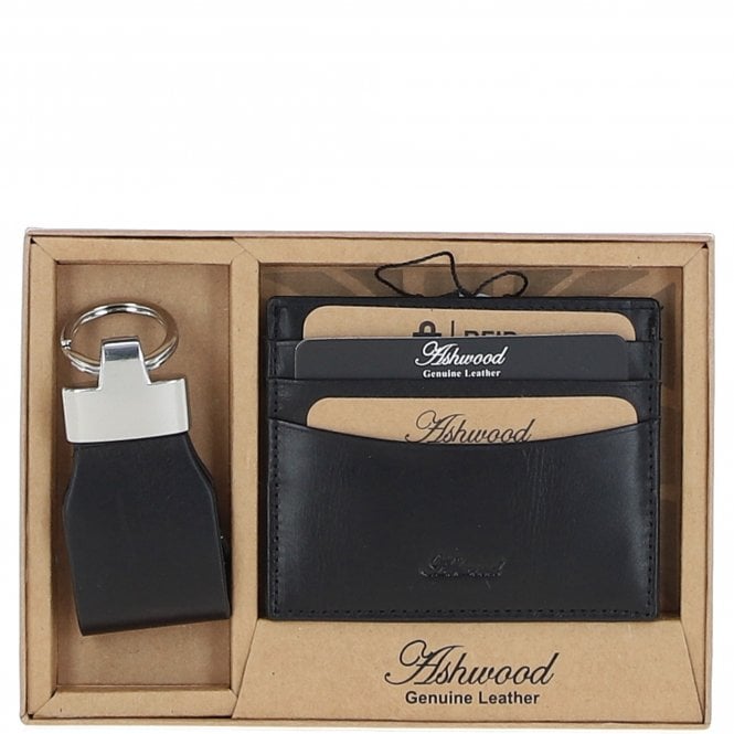 ashwood leather Men's Leather Card Holder & Key Ring Gift Set Black: GS-1234