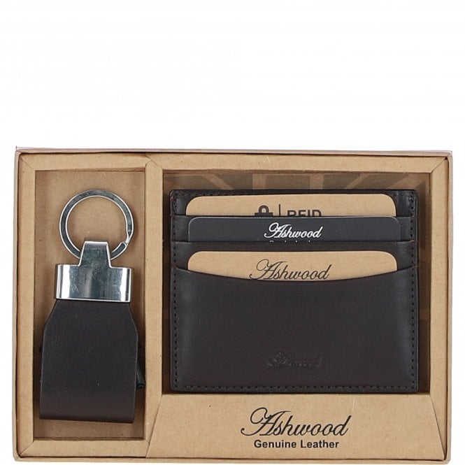 ashwood leather Men's Leather Card Holder & Key Ring Gift Set Brown: GS-1234