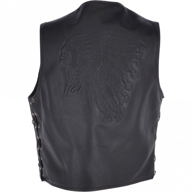 Ashwood Leather Men's Leather Embossed Laced Waistcoat Black : Apache Biker Waistcoat