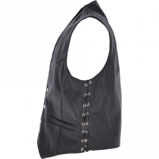 Ashwood Leather Men's Leather Embossed Laced Waistcoat Black : Apache Biker Waistcoat