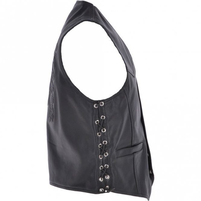 Ashwood Leather Men's Leather Embossed Laced Waistcoat Black : Apache Biker Waistcoat