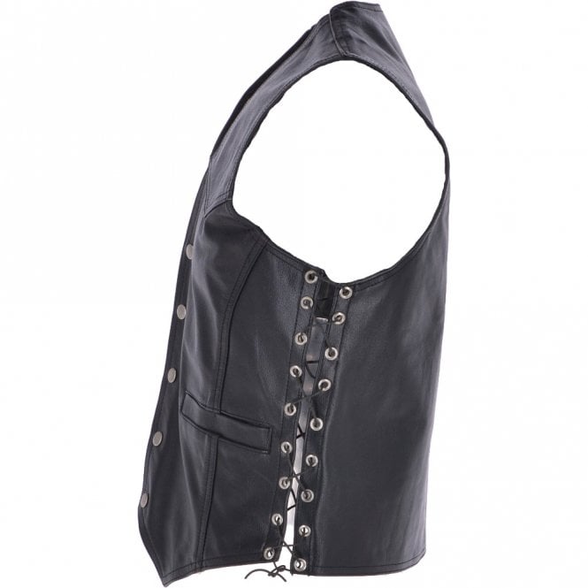 Ashwood Leather Men's Leather Embossed Laced Waistcoat Black : Eagle Biker Waistcoat
