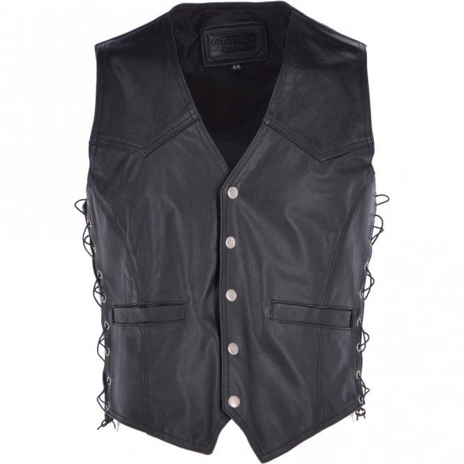ashwood leather Men's Leather Embossed Laced Waistcoat Black : Eagle Biker Waistcoat