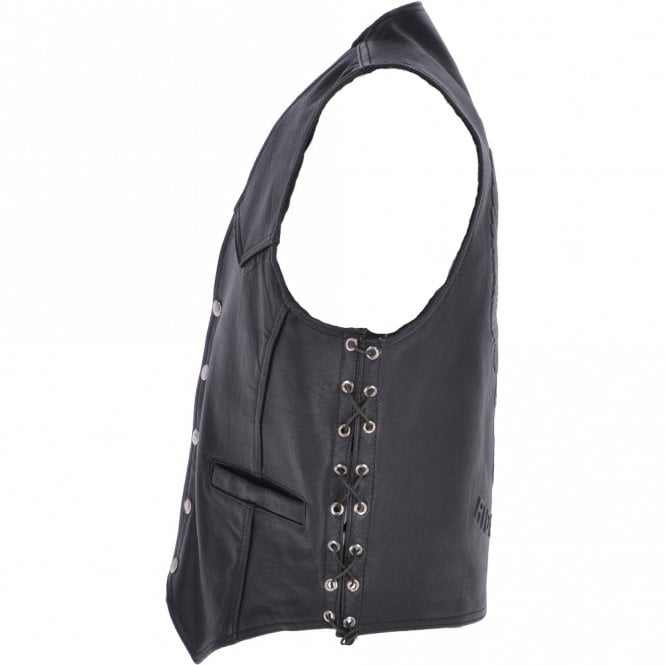 Ashwood Leather Men's Leather Embossed Laced Waistcoat Black : Live To Ride Biker Waistcoat