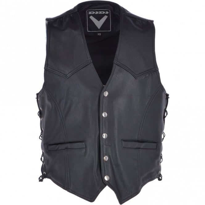 ashwood leather Men's Leather Embossed Laced Waistcoat Black : Live To Ride Biker Waistcoat