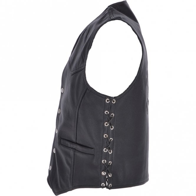 Ashwood Leather Men's Leather Embossed Laced Waistcoat Black : Skull Biker Waistcoat
