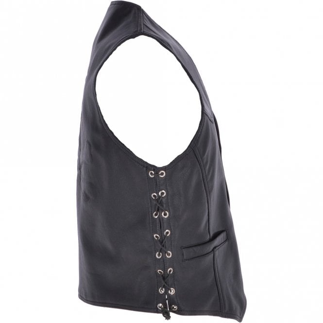 Ashwood Leather Men's Leather Embossed Laced Waistcoat Black : Skull Biker Waistcoat