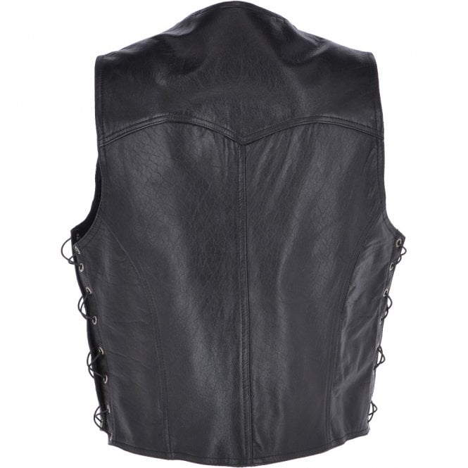 Ashwood Leather Men's Leather Laced Waistcoat Black : Biker Waistcoat