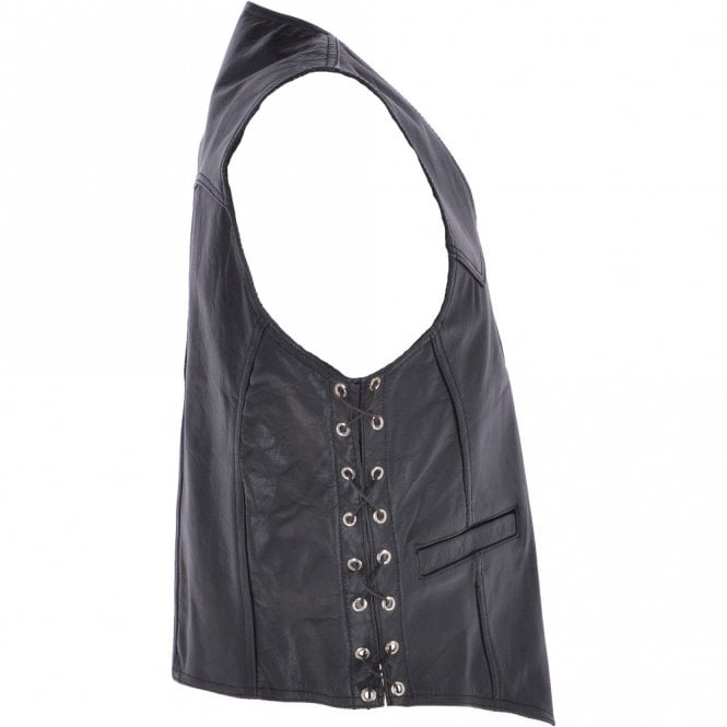 Ashwood Leather Men's Leather Laced Waistcoat Black : Biker Waistcoat