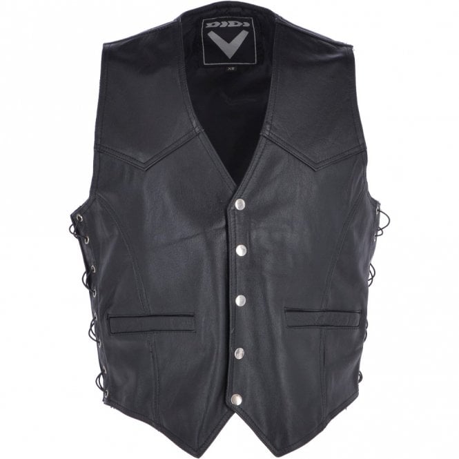 ashwood leather Men's Leather Laced Waistcoat Black : Biker Waistcoat