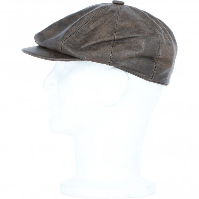 Ashwood Leather Men's Leather Peaky Blinders Newsboy Cap Brown: E37-72