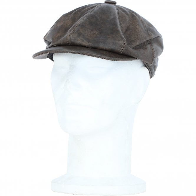 ashwood leather Men's Leather Peaky Blinders Newsboy Cap Brown: E37-72