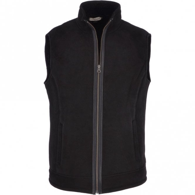 ashwood leather Men's Leather Sheepskin Gilet Black : Saxon