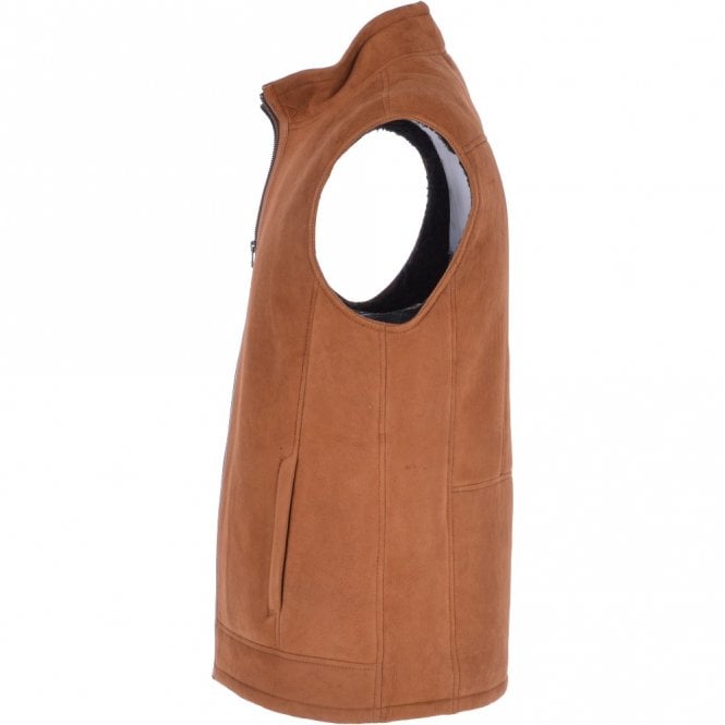 Ashwood Leather Men's Leather Sheepskin Gilet Whisky/black : Saxon