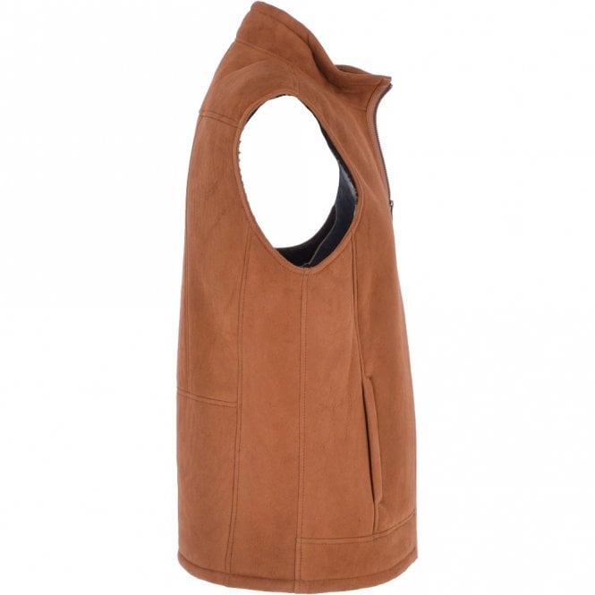 Ashwood Leather Men's Leather Sheepskin Gilet Whisky/black : Saxon