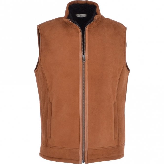 ashwood leather Men's Leather Sheepskin Gilet Whisky/black : Saxon