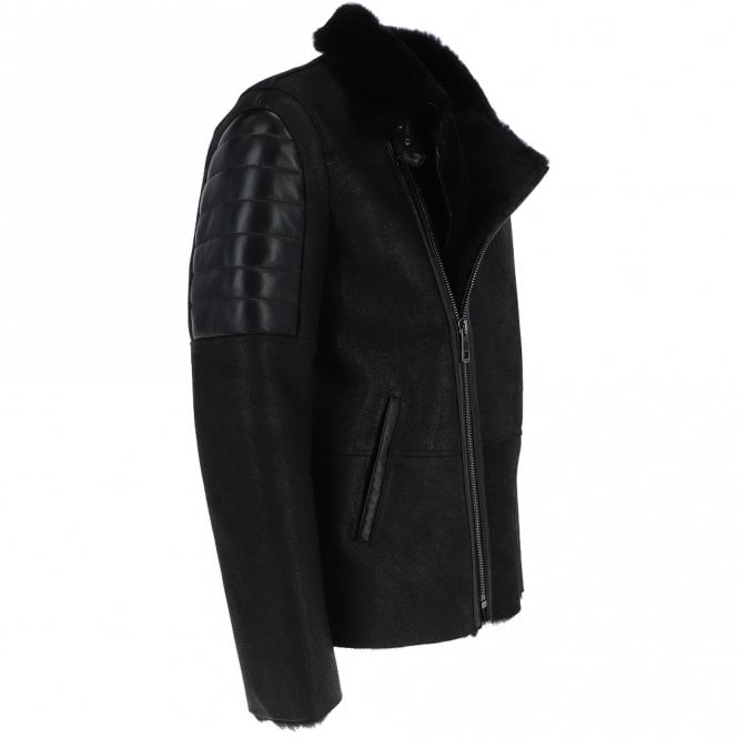 Ashwood Leather Men's Luxury Side Zip Sheepskin Pilot Jacket Black : Manya