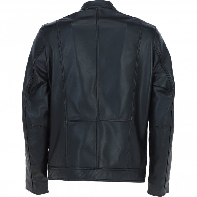 Ashwood Leather Men's Real Leather Biker Jacket With Cream Contrast Stripes Black: AWM-552