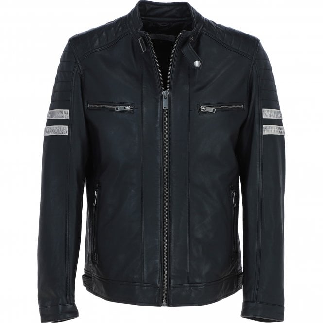 ashwood leather Men's Real Leather Biker Jacket With Stitch Detailings Black: AWM-NOVA2