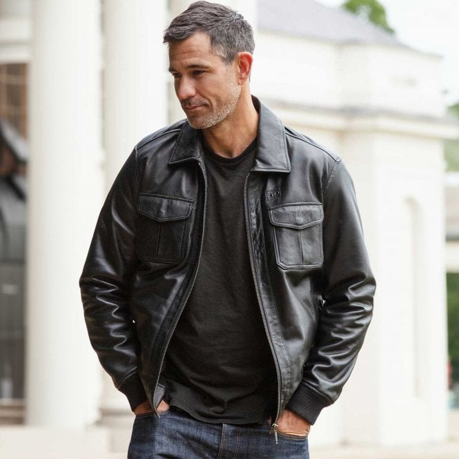 Ashwood Leather Men's Real Leather Bomber Jacket With Brando Collar Black: AWM-Pointer