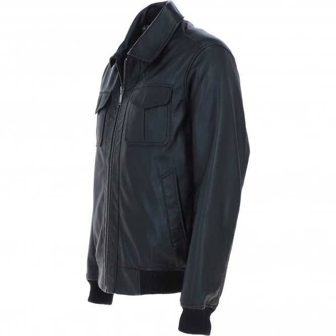 Ashwood Leather Men's Real Leather Bomber Jacket With Brando Collar Black: AWM-Pointer