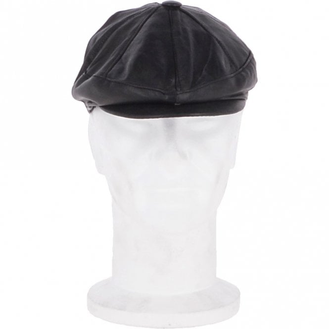 Ashwood Leather Men's Small Fitting 8 Panel Leather Flat Cap Black: Ares
