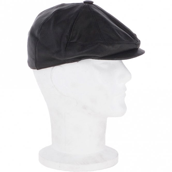 Ashwood Leather Men's Small Fitting 8 Panel Leather Flat Cap Black: Ares