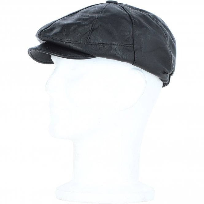 Ashwood Leather Men's Small Fitting 8 Panel Leather Flat Cap Black: E19-192