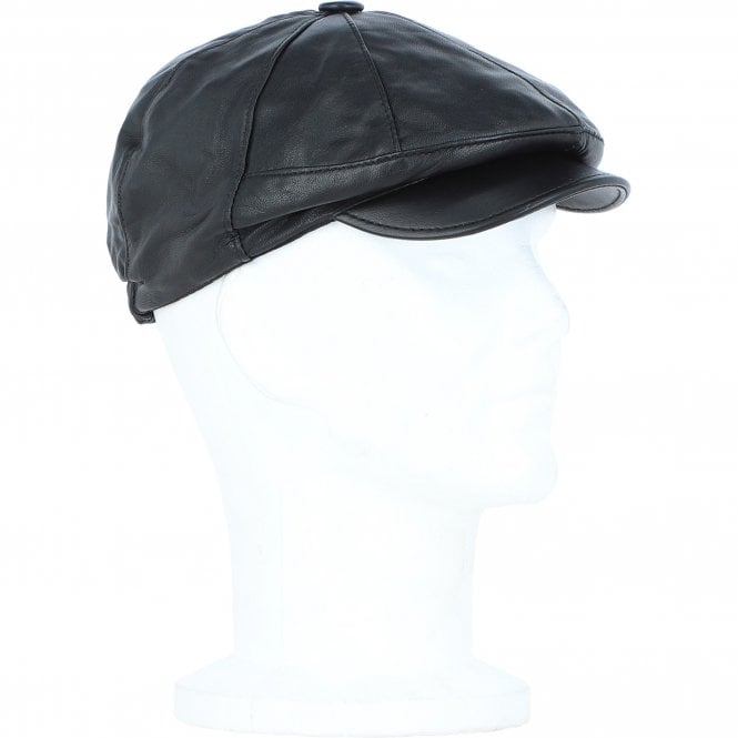 Ashwood Leather Men's Small Fitting 8 Panel Leather Flat Cap Black: E19-192