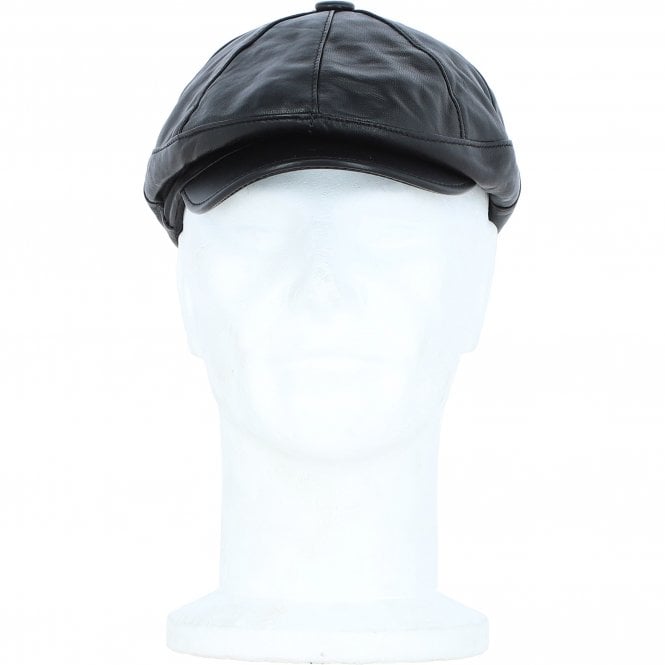 ashwood leather Men's Small Fitting 8 Panel Leather Flat Cap Black: E19-192