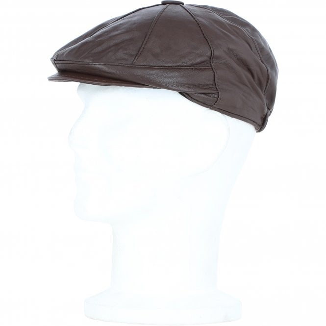 Ashwood Leather Men's Small Fitting 8 Panel Leather Flat Cap Brown: E19-192