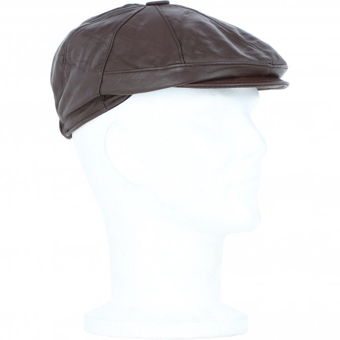 Ashwood Leather Men's Small Fitting 8 Panel Leather Flat Cap Brown: E19-192