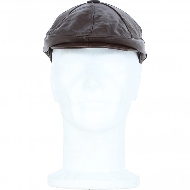 ashwood leather Men's Small Fitting 8 Panel Leather Flat Cap Brown: E19-192
