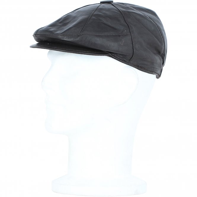 Ashwood Leather Men's Small Fitting 8 Panel Leather Flat Cap Dk Brown: E19-192