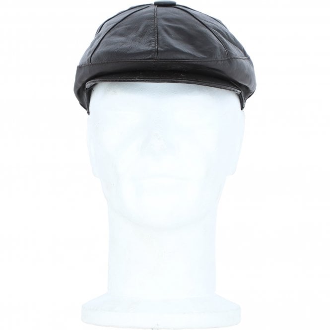 ashwood leather Men's Small Fitting 8 Panel Leather Flat Cap Dk Brown: E19-192